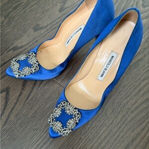 Manolo Blahnik Blue Heels with Ornamental Embellishments